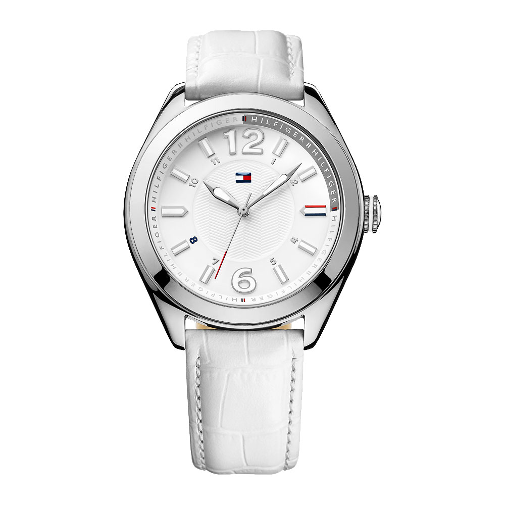 TOMMY HILFIGER 都會雅緻時尚國際腕錶-銀x白/41mm