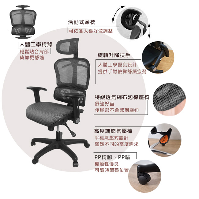 香鯨高彈力透氣網工學電腦椅/辦公椅