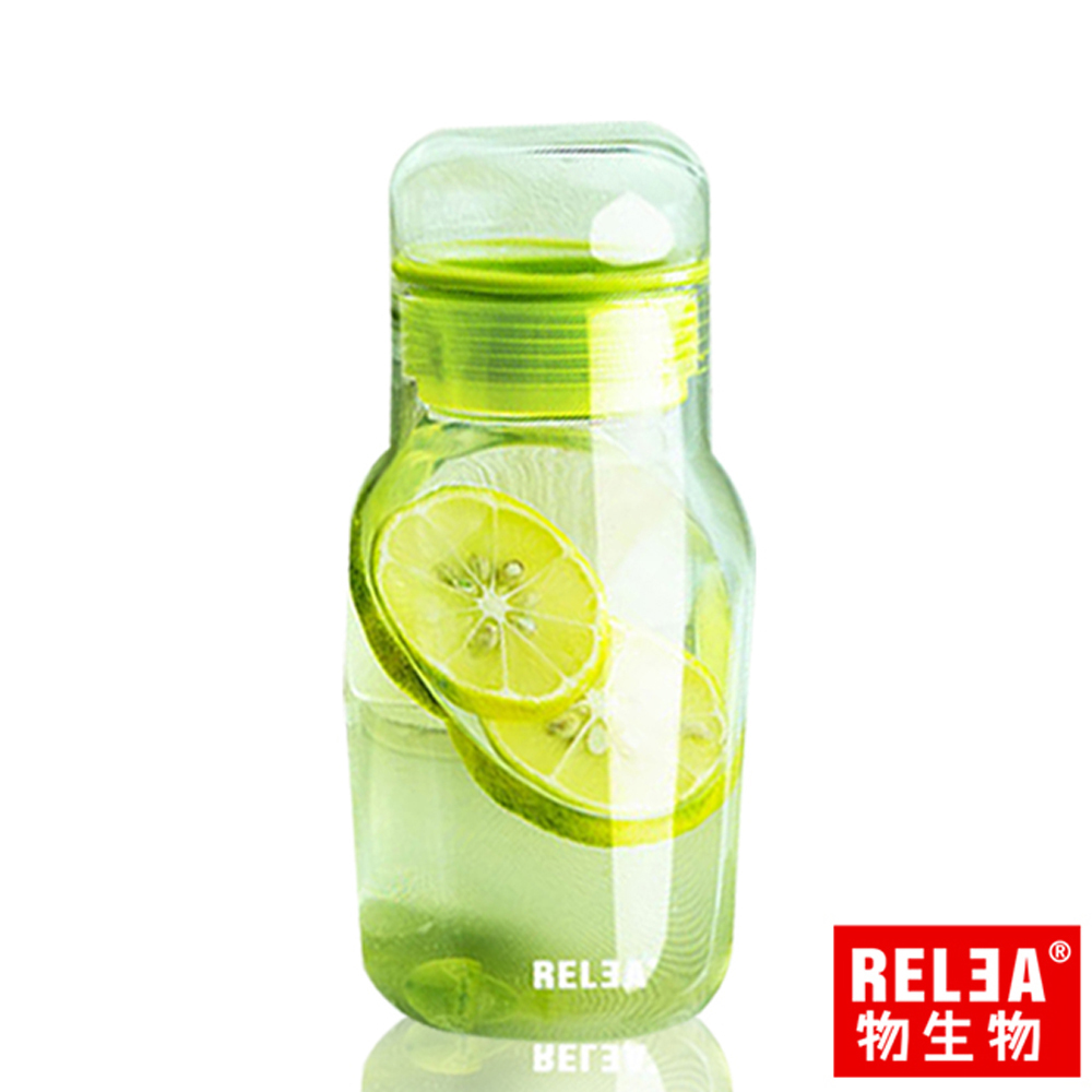 RELEA 物生物 320ml艾呆呆耐熱玻璃密封水杯附保溫杯套(綠色)