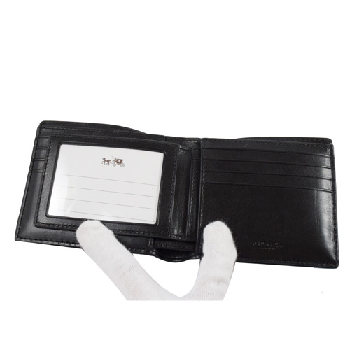 COACH經典LOGO防水PVC附活動卡男中短夾.黑灰