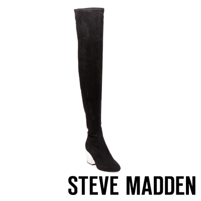 STEVE MADDEN-LOYAL-C-BLACK 過膝長筒水晶跟套靴-黑色