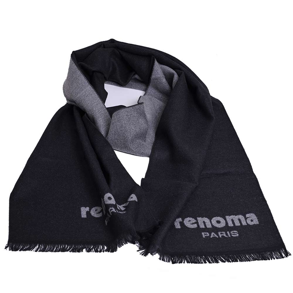 renoma PARIS 品牌字母LOGO圖騰圍巾(黑/灰色)