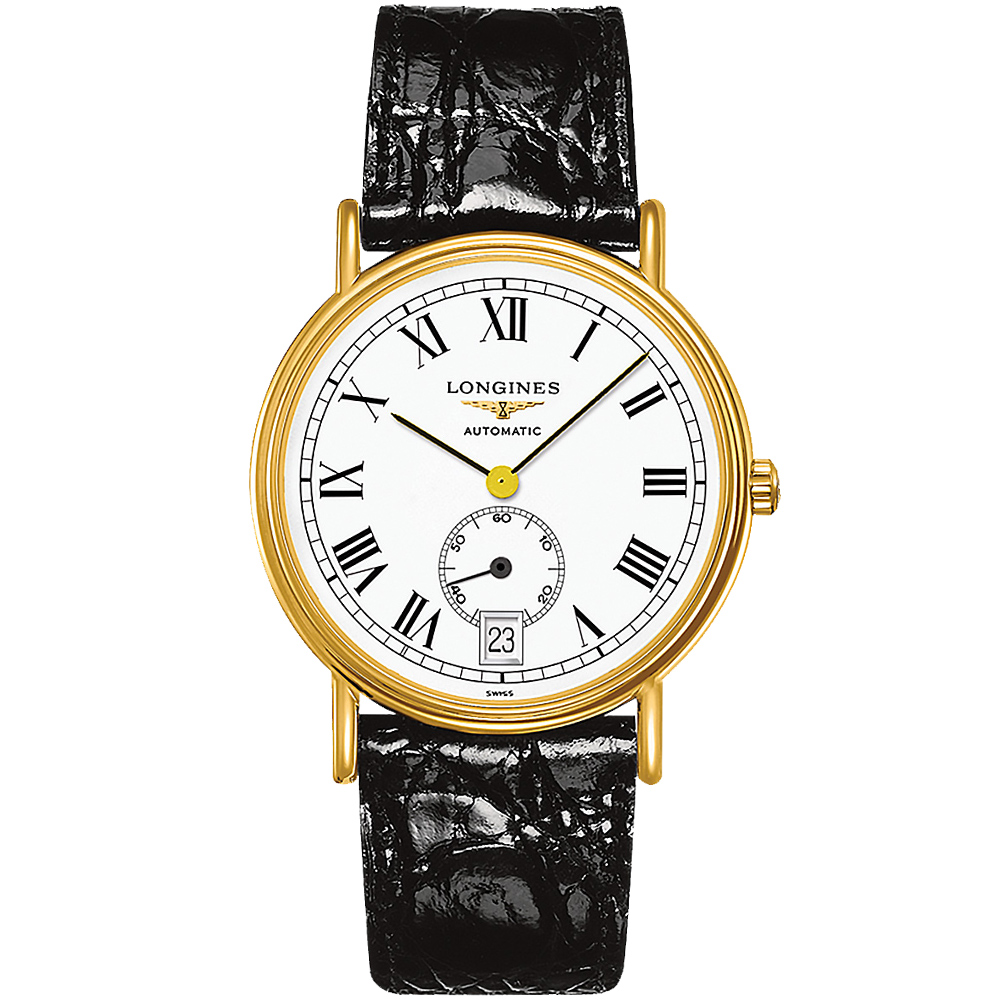 LONGINES 浪琴 時尚系列經典小秒針腕錶-黑色/38.5mm