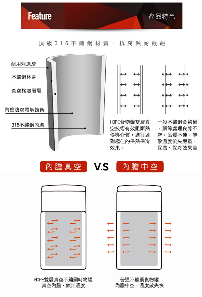 HOPE歐普 316不鏽鋼可提式真空保溫食物罐800ML(4色可選)