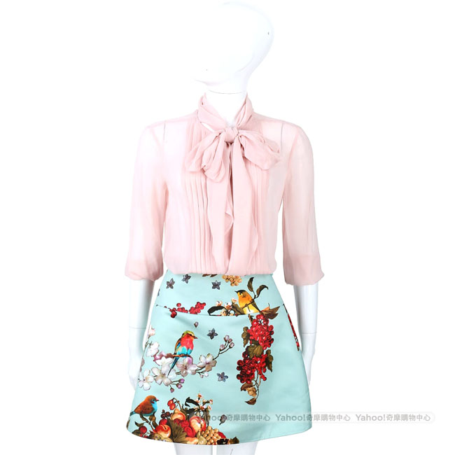 BLUGIRL 水綠色果實印花A字裙