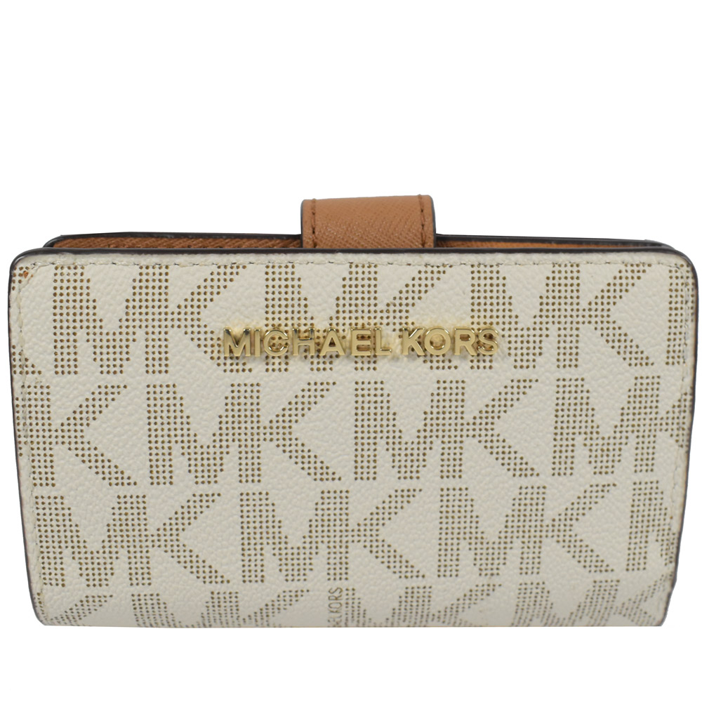 MICHAEL KORS JET SET經典PVC中夾(白/咖)