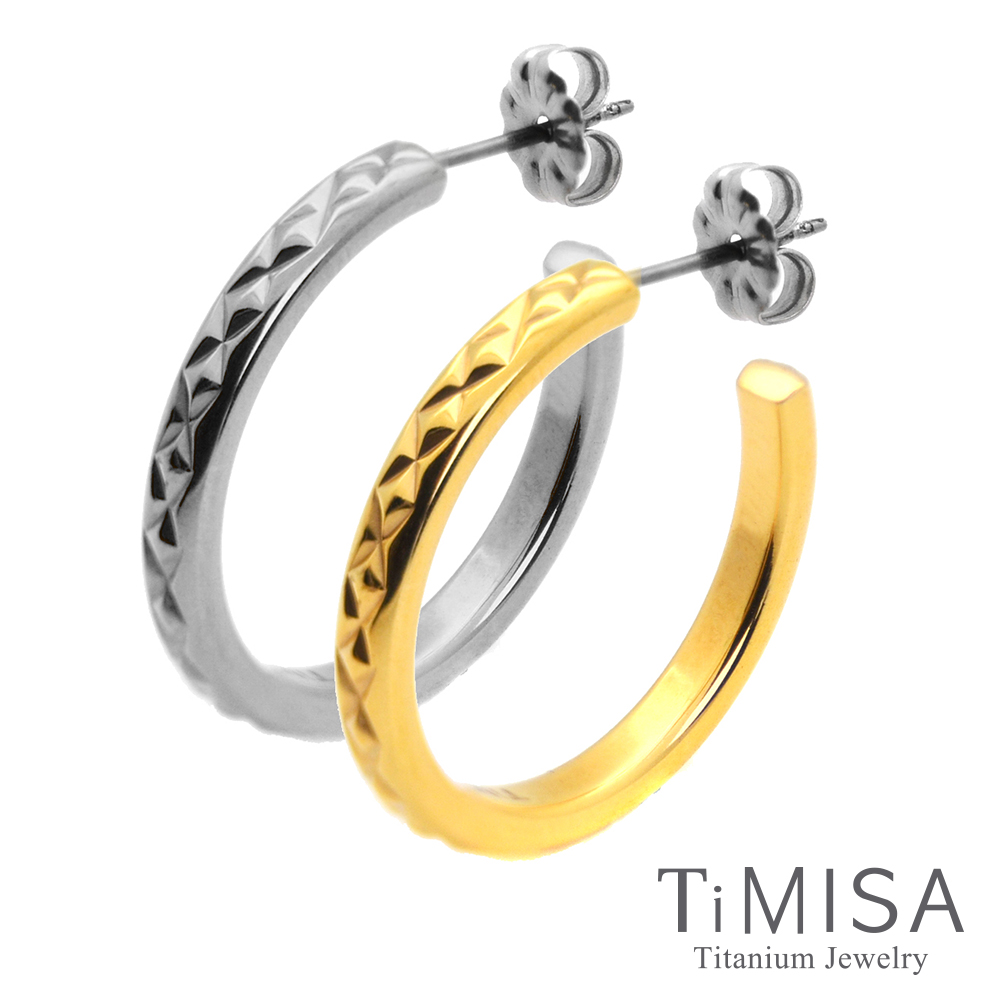 TiMISA 格緻星光-細版(雙色)純鈦耳環一對
