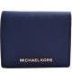 MICHAEL KORS Jet Set Travel 金LOGO防刮皮革釦式短夾-深藍 product thumbnail 1