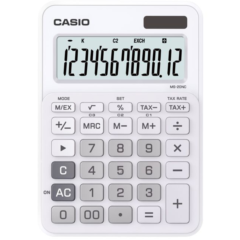 CASIO 12位數時尚多彩桌上型計算機(MS-20NC-WE)白