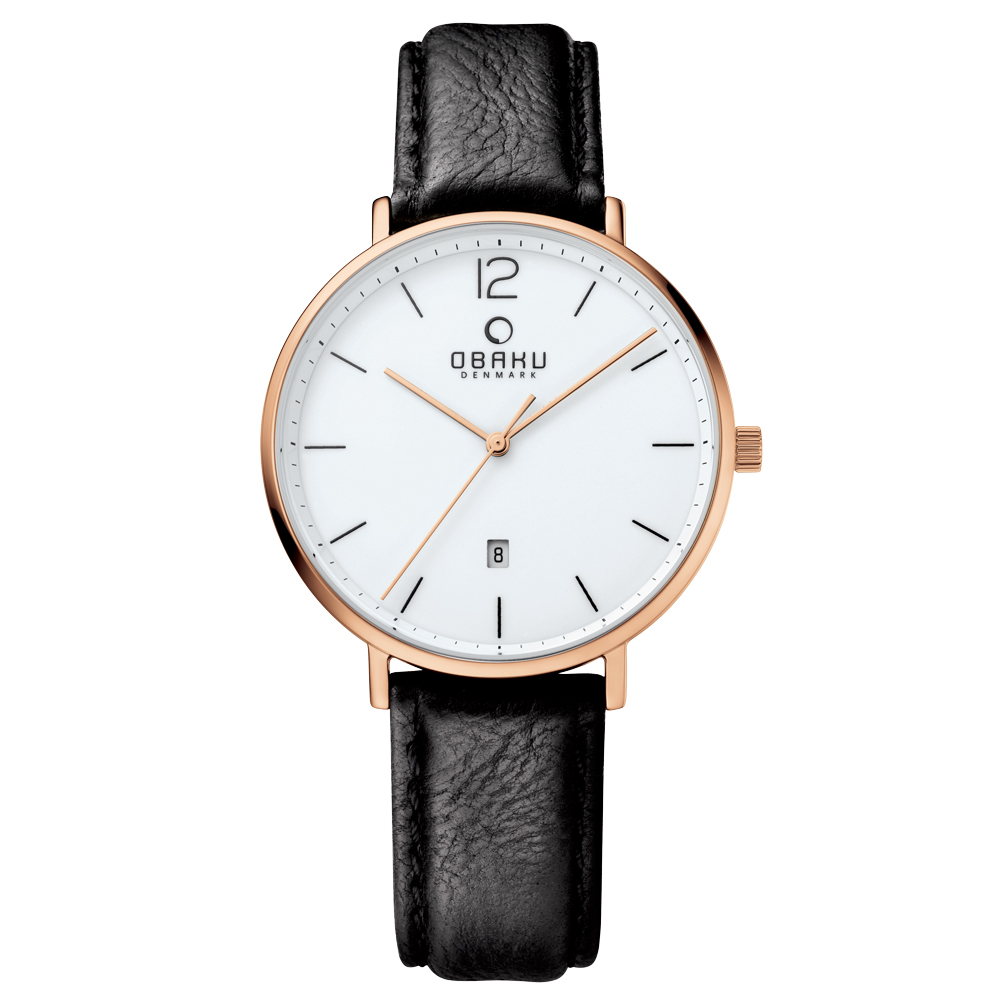OBAKU 極致簡約時尚日期腕錶-白X黑/40mm