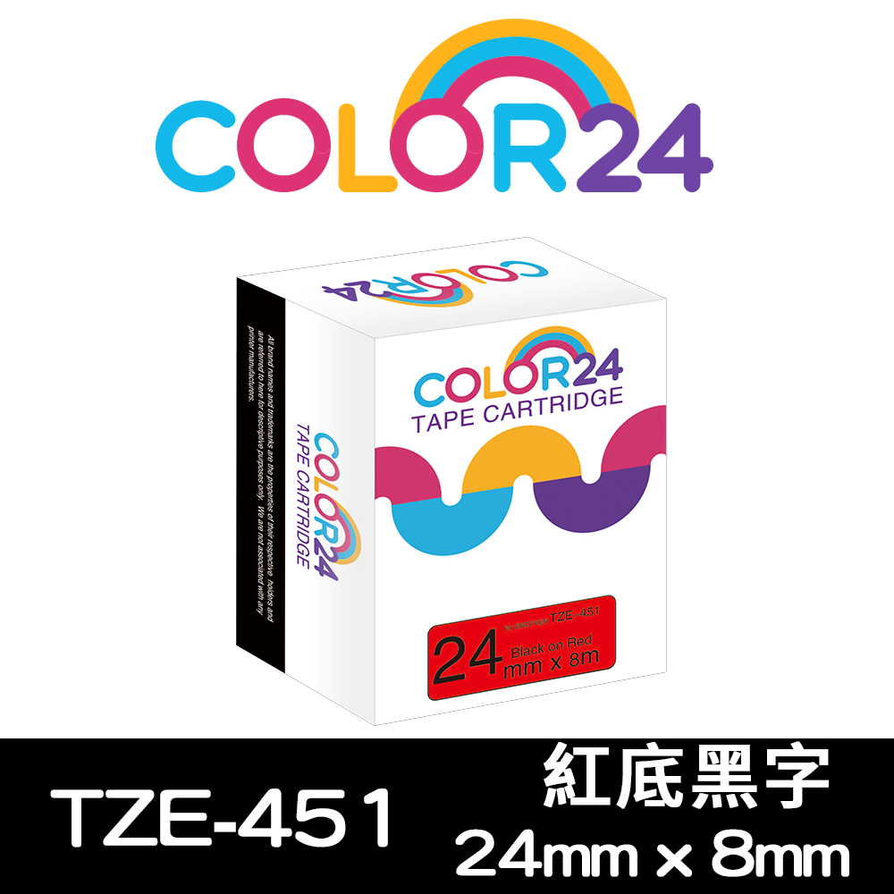 Color24 for Brother TZe-451 紅底黑字相容標籤帶(寬度24mm)