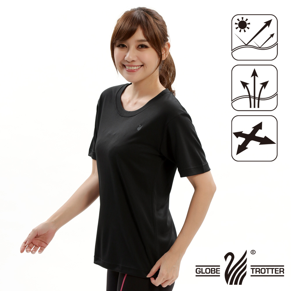 【遊遍天下】台灣製中性款輕量吸濕排汗機能圓領衫S107黑色