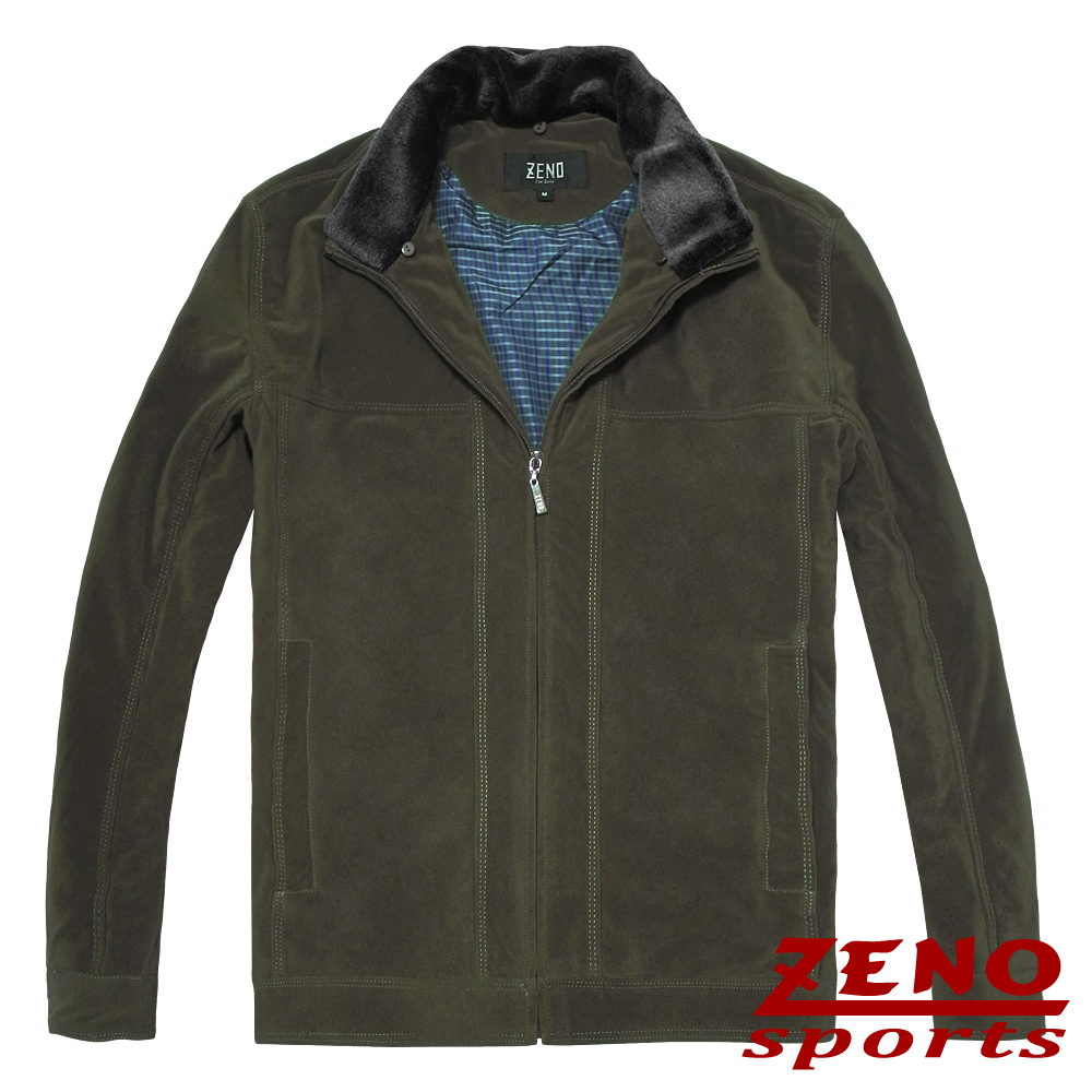 ZENO 設計款紡絨條紋保暖外套‧綠色