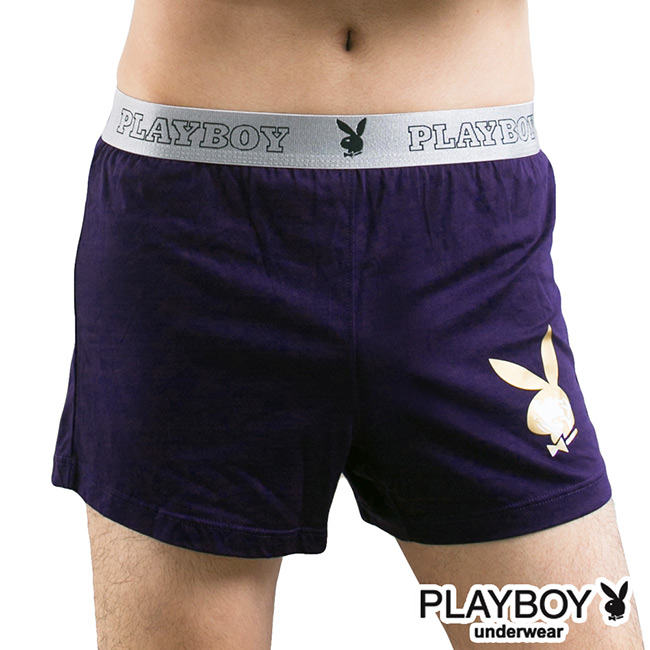 PLAYBOY 燙金兔頭Logo素面針織四角褲-單件-深紫
