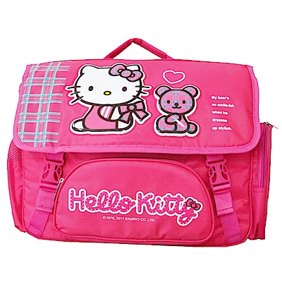 Hello Kitty 凱蒂貓 K9橫式書背包(桃粉愛心小熊）