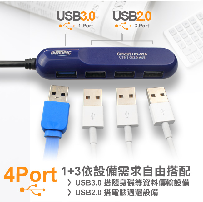 INTOPIC 廣鼎 USB3.0&2.0 高速集線器(HB-520)