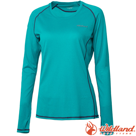 Wildland 荒野 0A61611-65湖水藍 女圓領雙色抗UV長袖衣