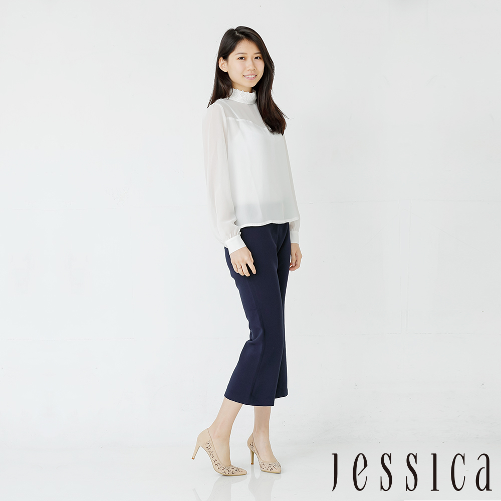 JESSICA - 氣質立領微透造型上衣（白）