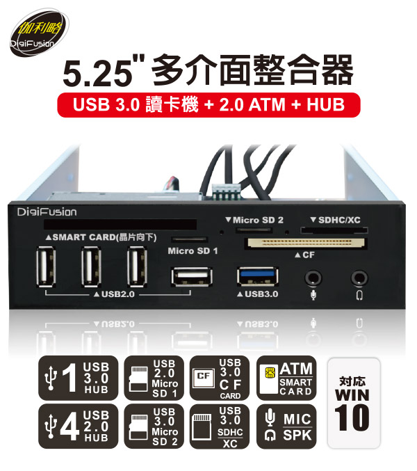 伽利略 5.25吋多介面整合器 USB 3.0 讀卡機＋2.0 ATM +HUB