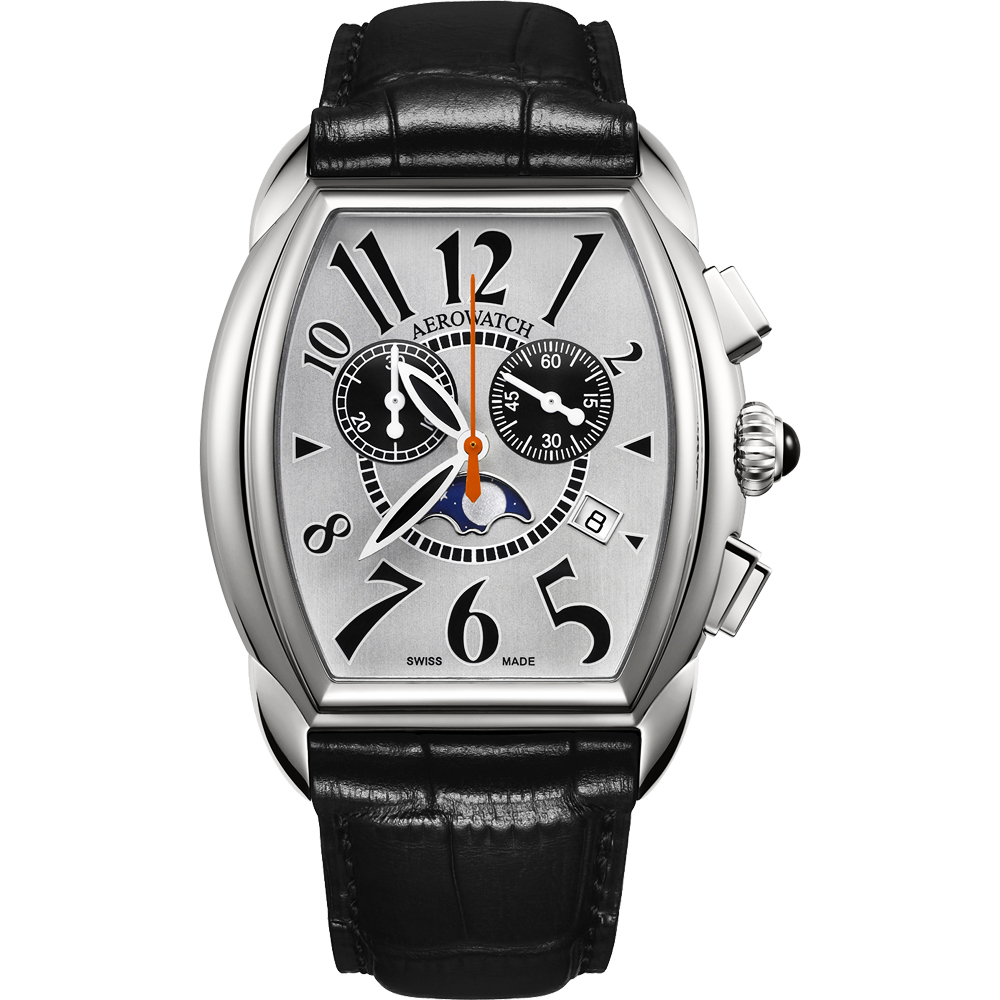 AEROWATCH 藝術酒桶型計時腕錶-銀x黑/40mm