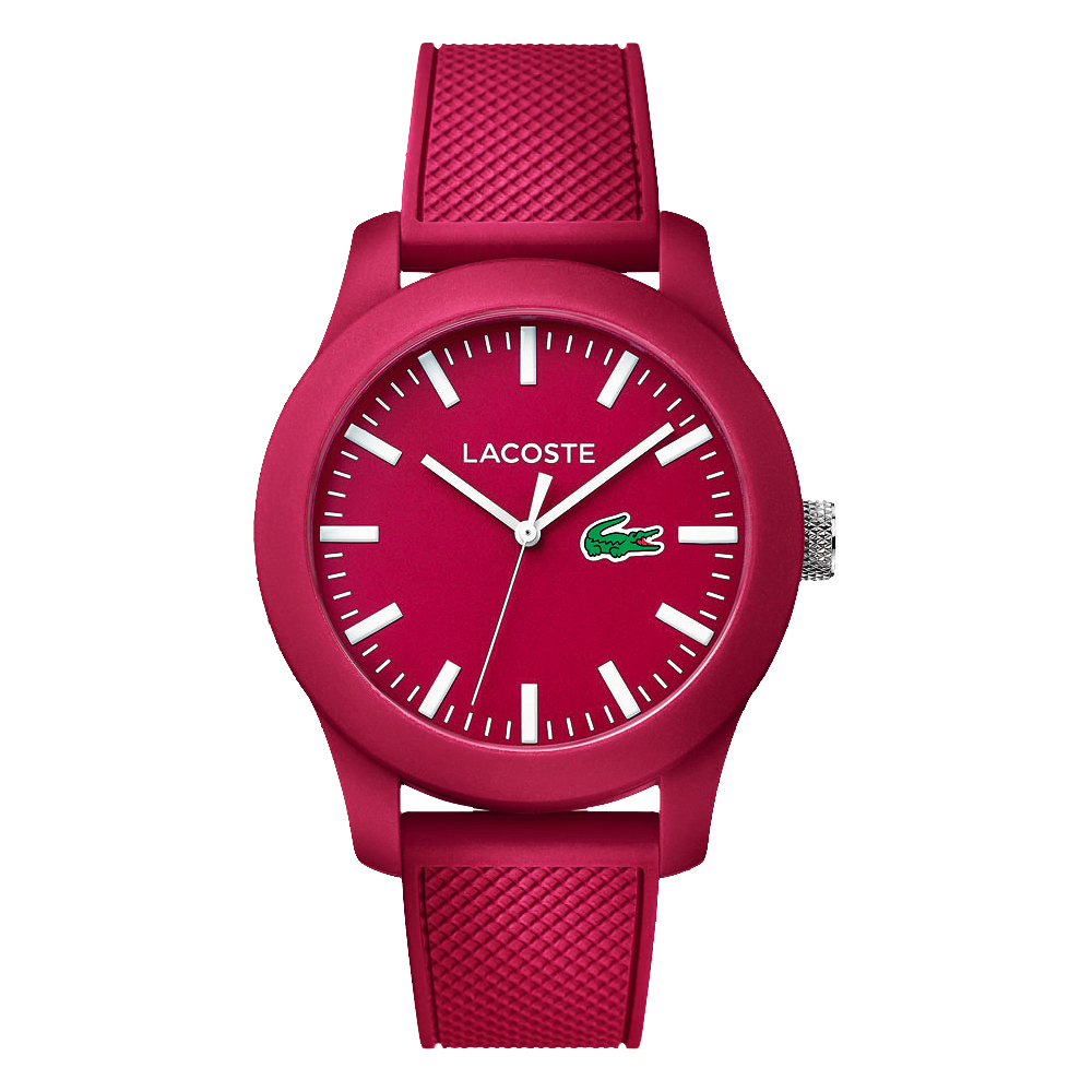 Lacoste 12.12系列撞色活力時尚腕錶-莓紅/43mm