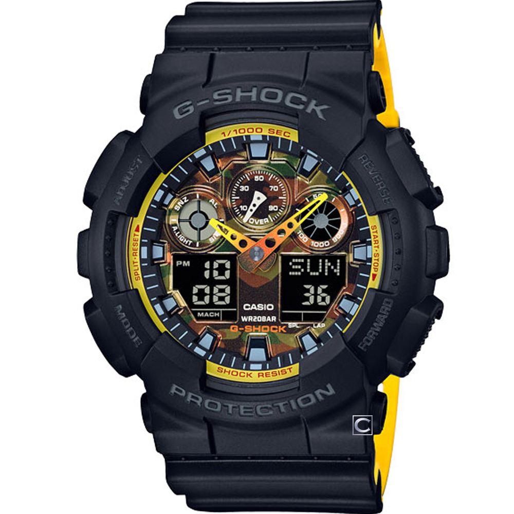 G-SHOCK 黃橙迷彩運動錶(GA-100BY-1A)51.2mm