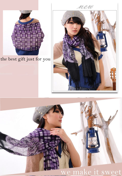 Aimee Toff 變化逸國籐圖格彩圍巾(紫)