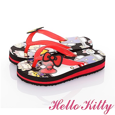 HelloKitty童鞋 雙胞胎系列-輕盈舒適減壓夾腳海灘拖鞋-黑