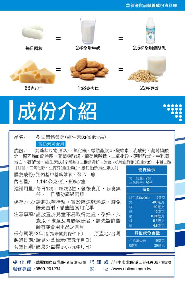 多立康 鈣鎂鋅+維生素D3(60粒/瓶x5入組)