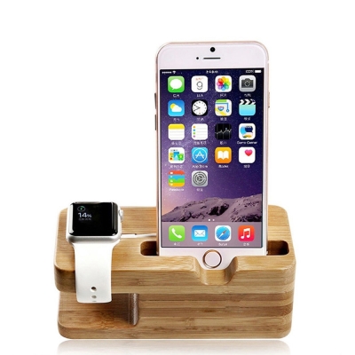 二合一竹木手機底座 Apple Watch+iPhone充電架/手機座