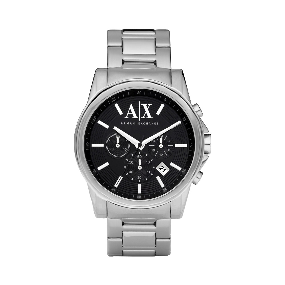 A│X Armani Exchange 時尚三眼計時腕錶-黑/43mm