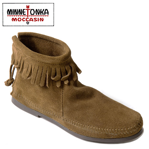 MINNETONKA-BACK ZIPPER BOOT經典麂皮流蘇踝靴-咖啡色