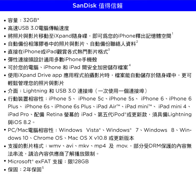 SanDisk iXpand 隨身碟 32GB (公司貨) iPhone / iPad適用