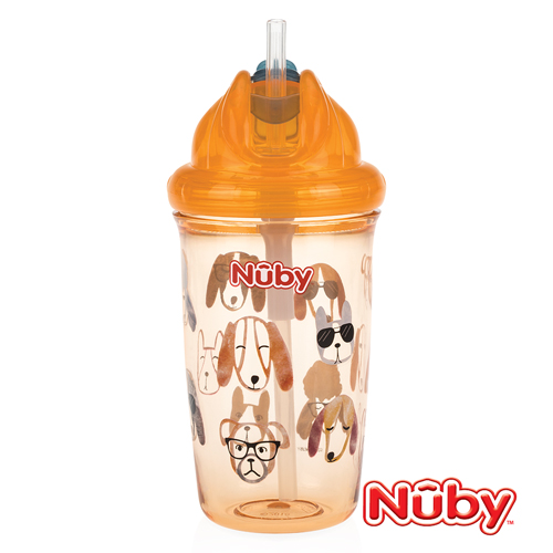 Nuby 晶透學飲杯細吸管300ml-橘(12M+)