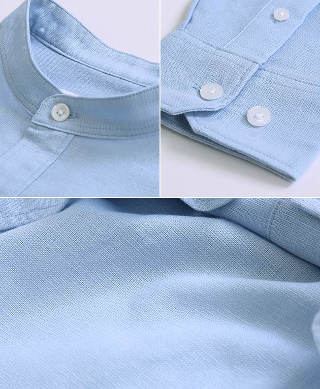 H:CONNECT 韓國品牌-男裝-立領小口袋長袖襯衫 - 藍(快)