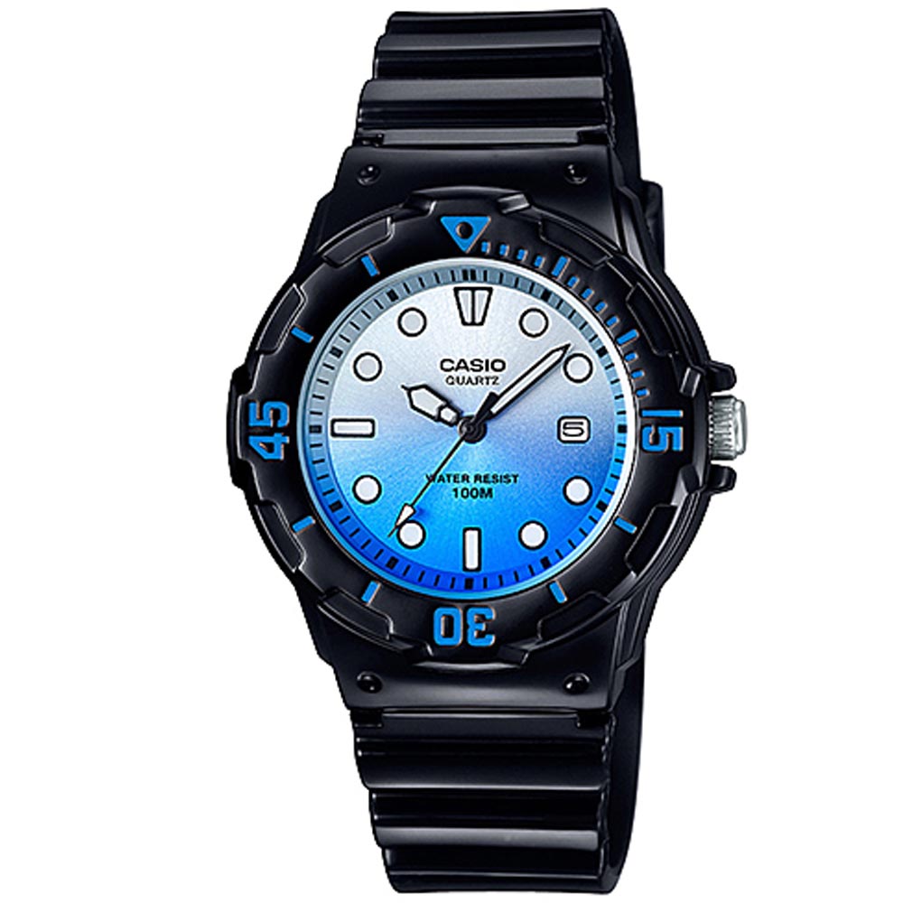 CASIO 渲染漸層設計迷你潛水風指針運動錶(LRW-200H-2E)黑x漸層藍32mm