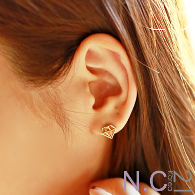N.C21-縷空鑽石閃亮二件式耳環 (共三色)