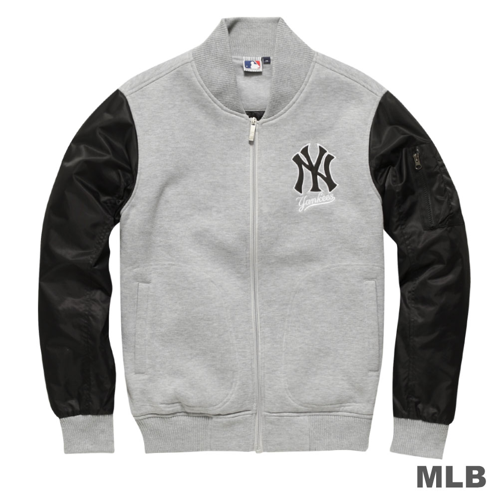 MLB-紐約洋基隊休閒合身造型口袋棒球外套-麻灰(男)