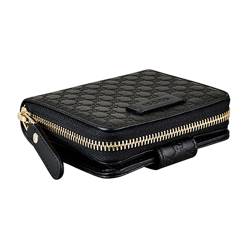 GUCCI經典Guccissima系列MINI雙G壓紋LOGO牛皮8卡零錢短夾(黑)