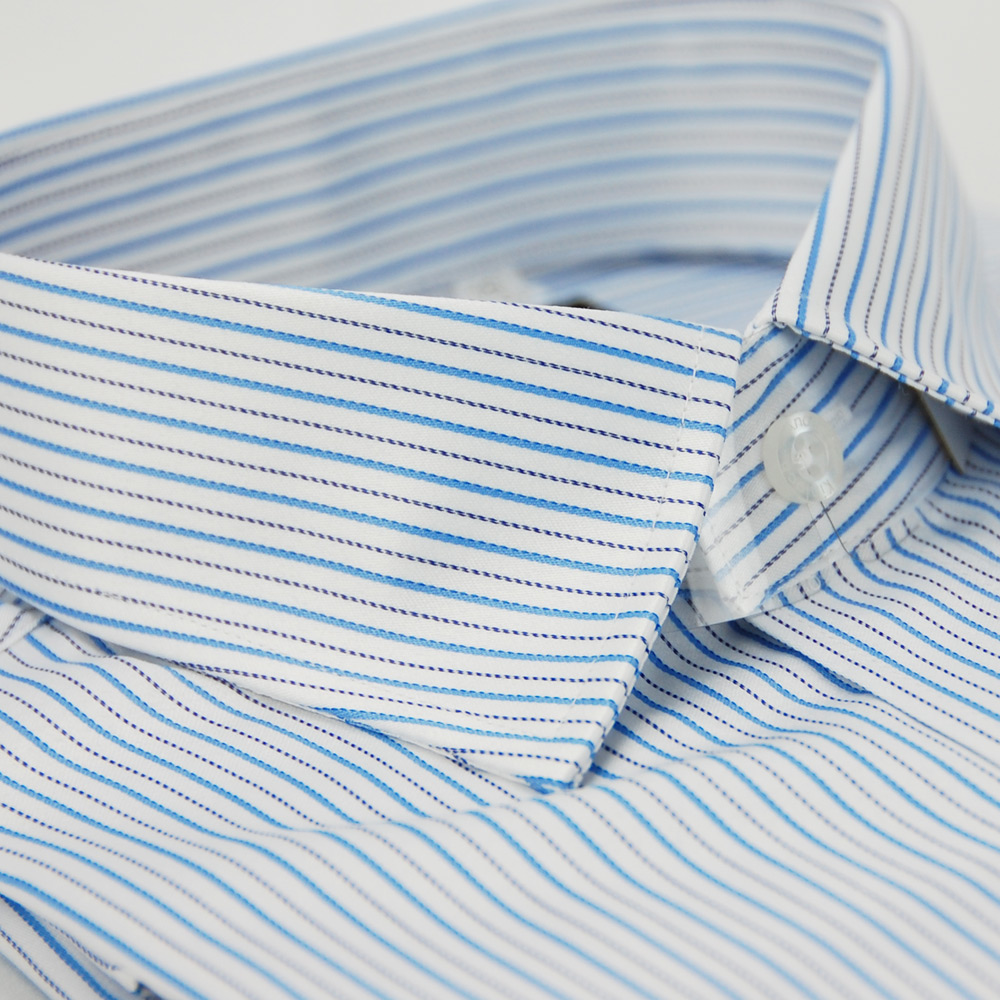 金‧安德森 白底藍條紋亮面窄版長袖襯衫