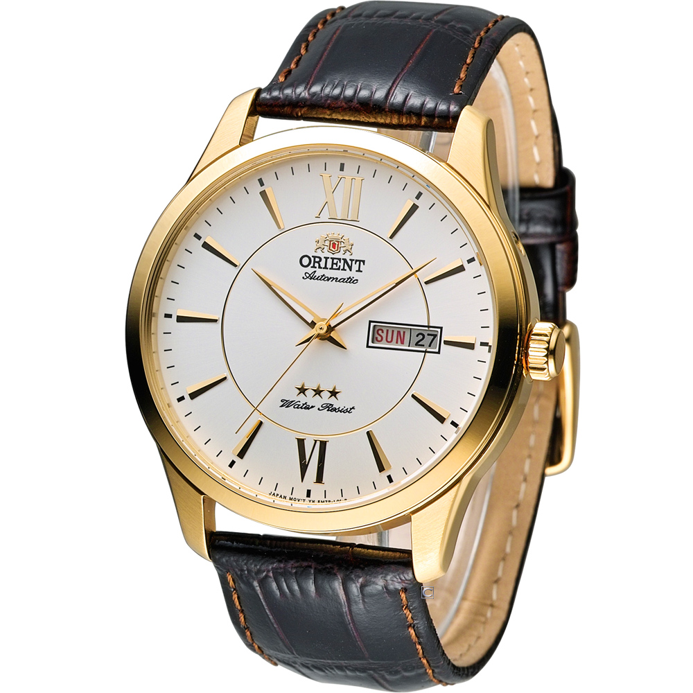ORIENT 經典都會時尚機械腕錶-金色/43mm