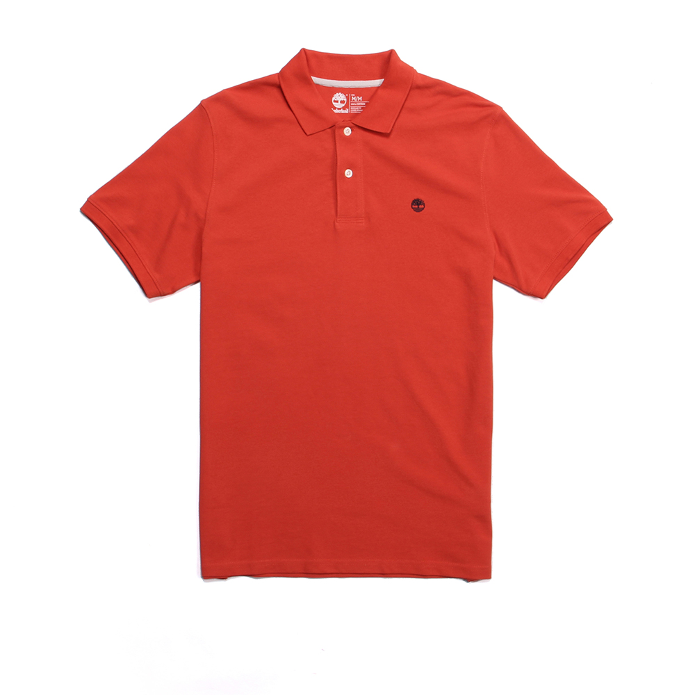Timberland 男款橘紅色LOGO素面短袖POLO衫