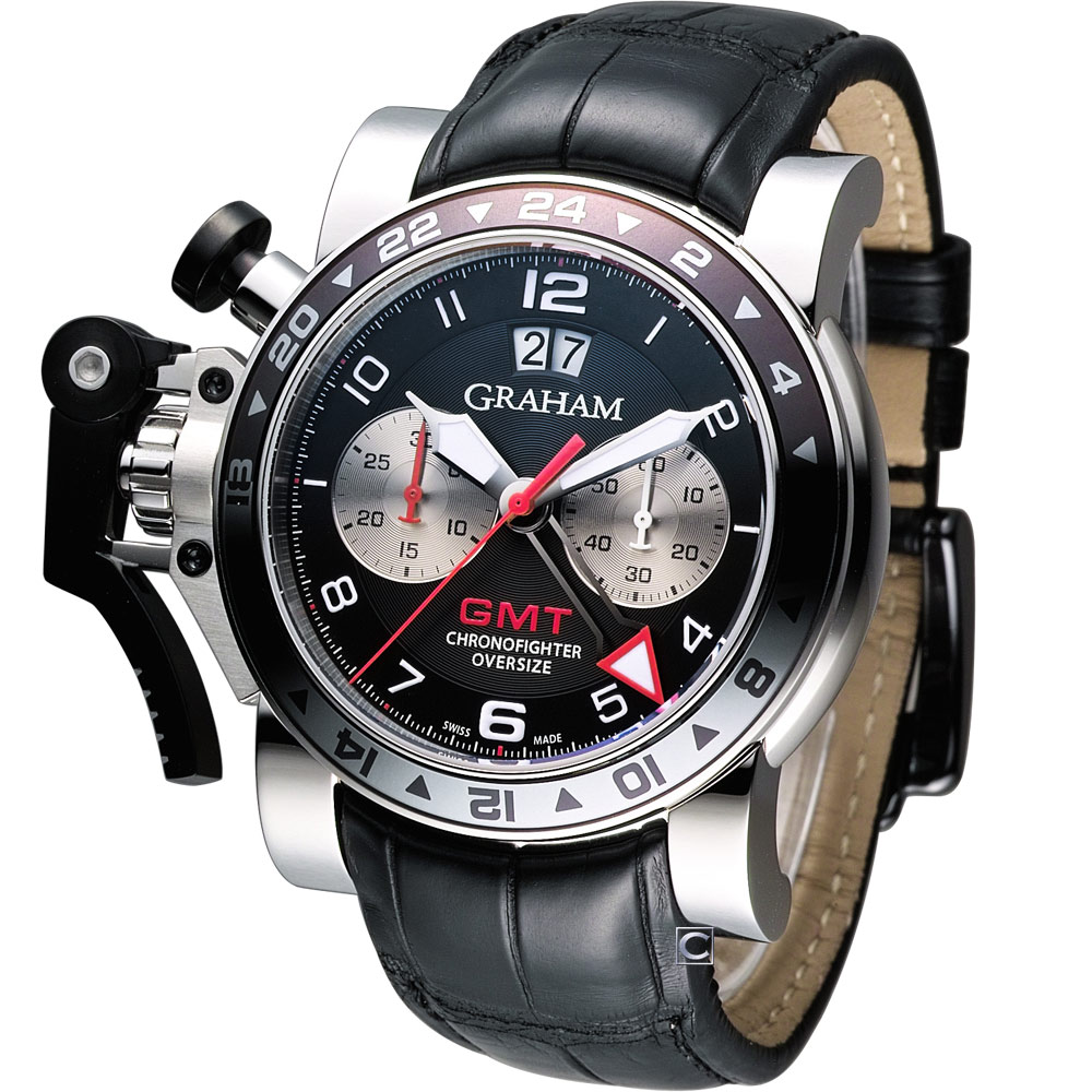 GRAHAM Chronofighter 大尺寸GMT 計時機械錶-黑x銀圈/45mm