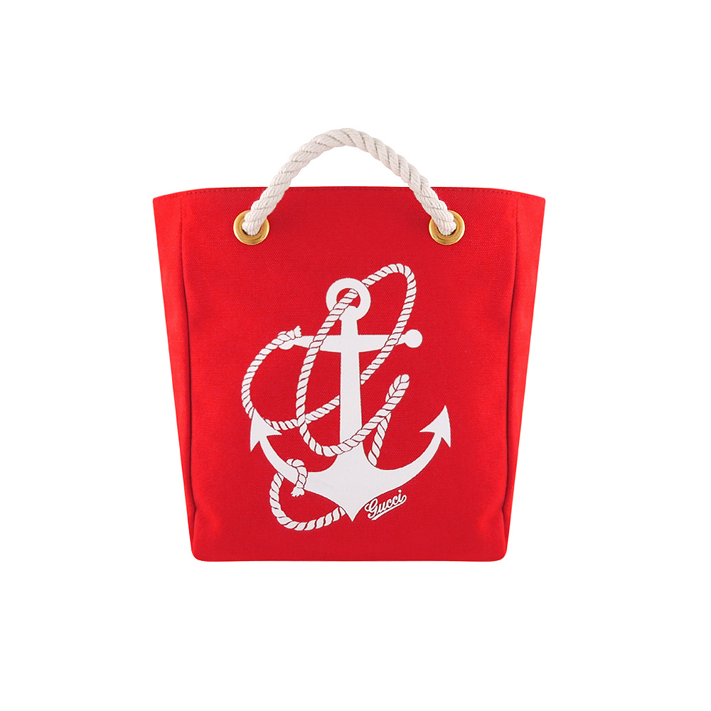 GUCCI 紅色船錨圖樣厚織帆布小型托特包