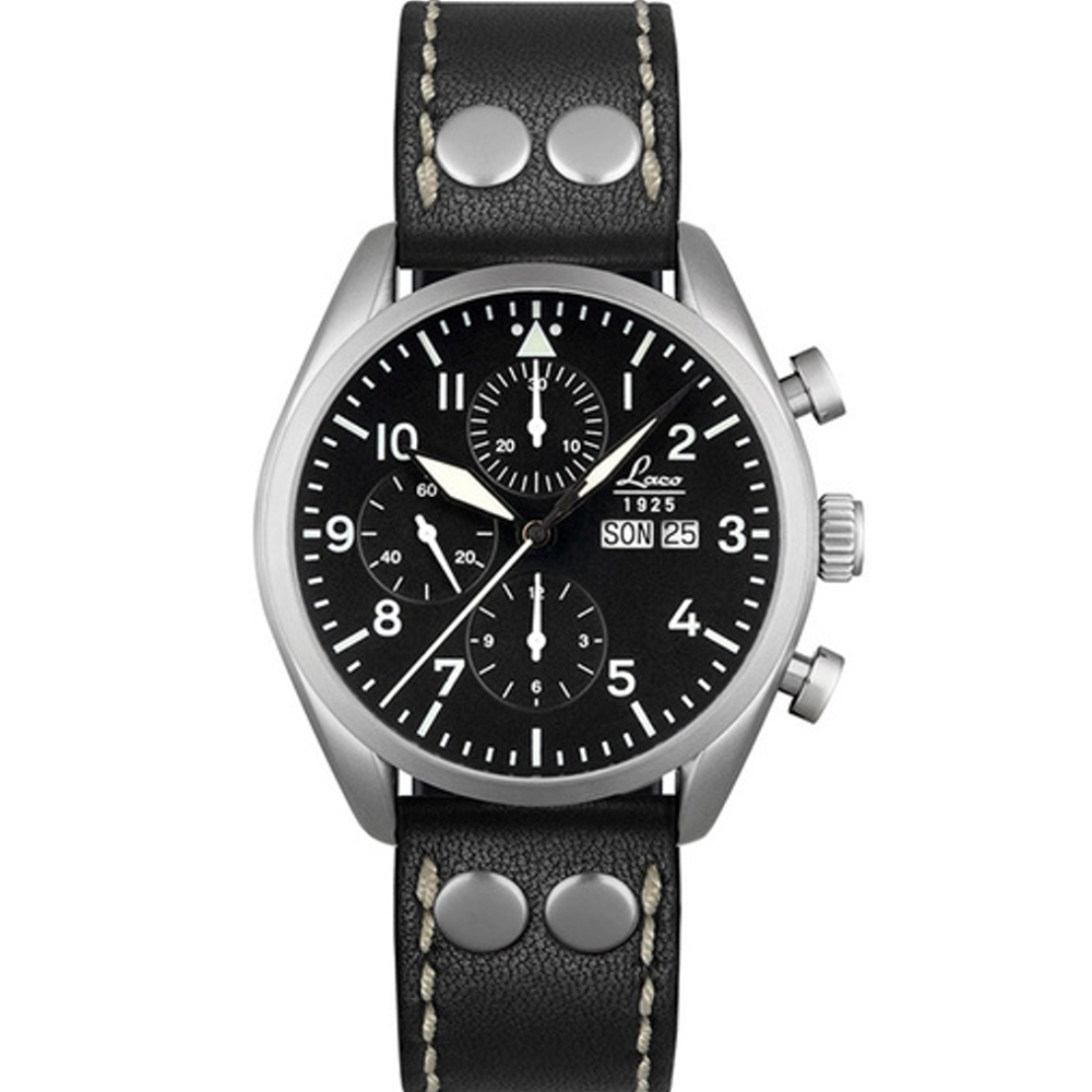 Laco朗坤 Kiel 夜光飛行機械腕錶-黑/44mm