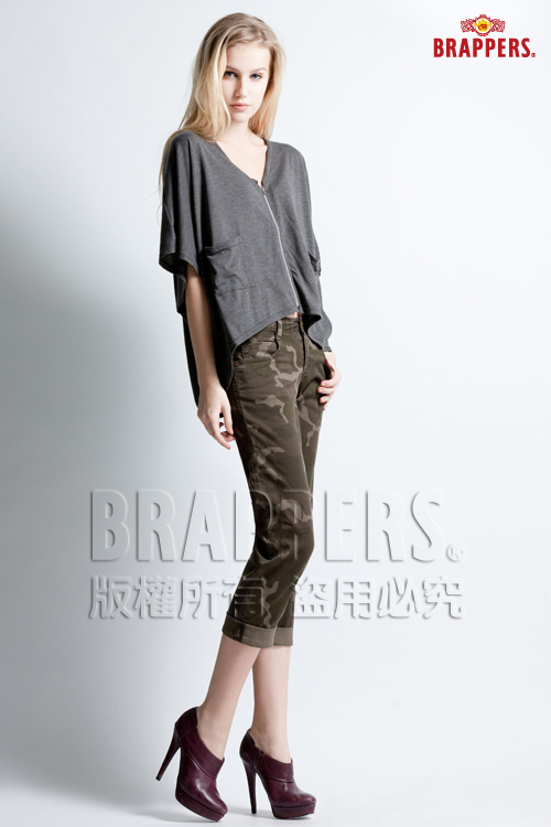 BRAPPERS 女款 BoyFirendJeans 系列-女用彈性迷彩七分反摺褲-迷彩