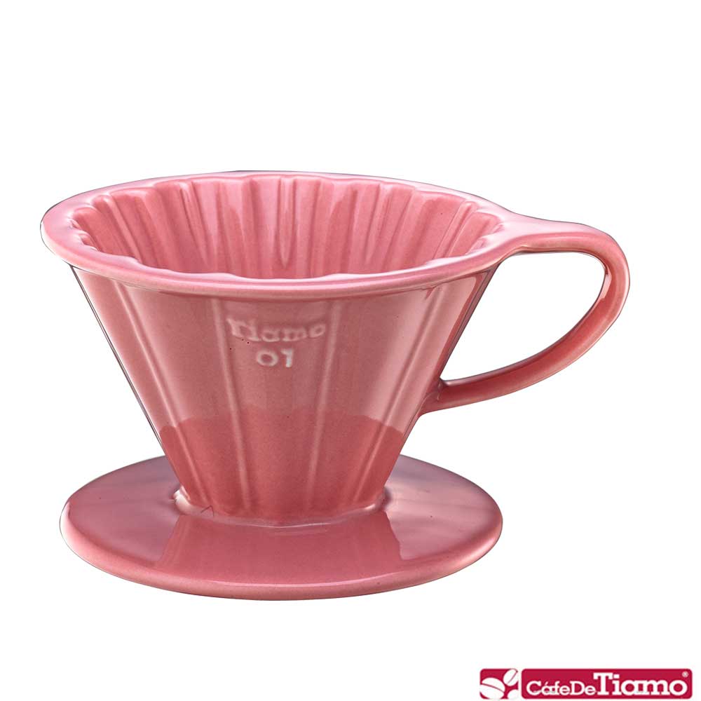 Tiamo V01花瓣形陶瓷咖啡濾杯組-粉紅色(HG5535PK)