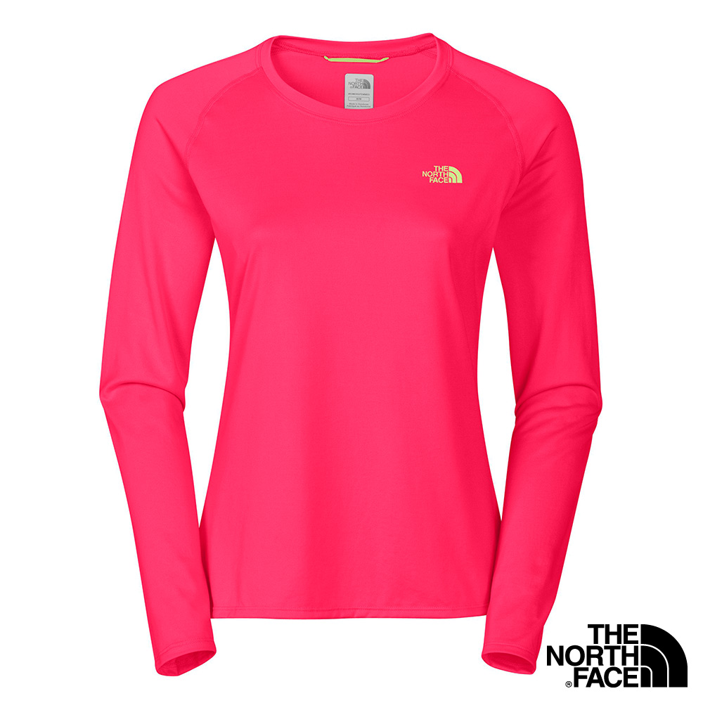 The North Face 女 LOGO長袖快排圓領衫 火箭紅