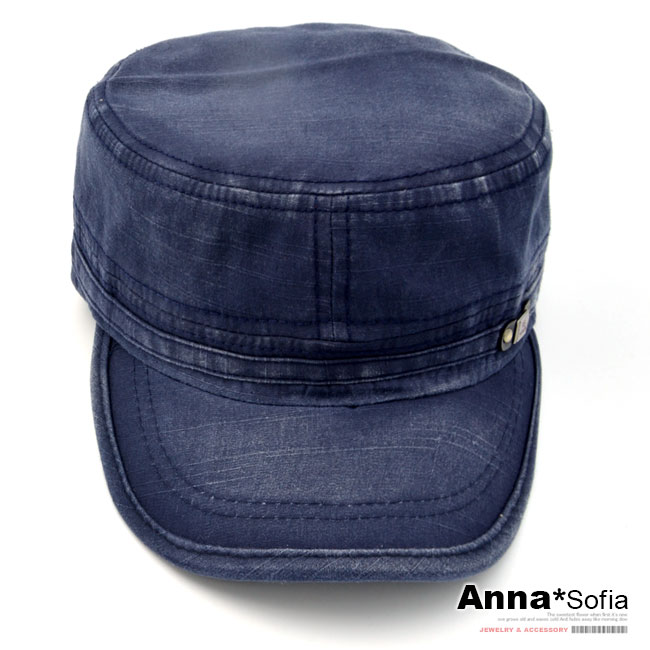 【滿額再75折】AnnaSofia FS小飾標水洗暈染 棉質棒球帽軍帽(藍系)