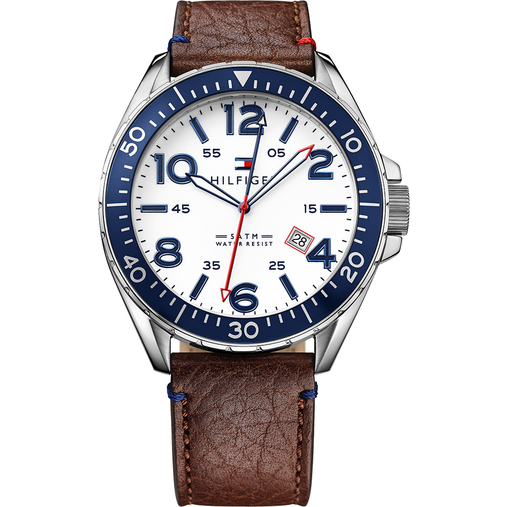 TOMMY HILFIGER 叢林野戰時尚腕錶-白x咖啡/46mm